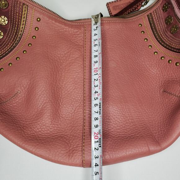 RARE Coach VTG Soho Bag Pink Mauve Leather Studded Western Boho Braided Purse - Picture 14 of 16